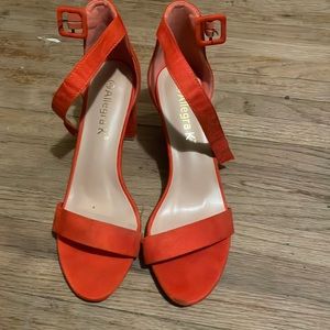 Orange open toe heels